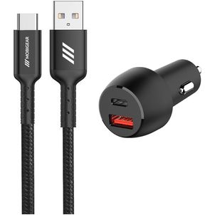 Mobigear Essentials Dual USB / USB-C Autolader USB-C 1 Meter Power Delivery 48W - Zwart