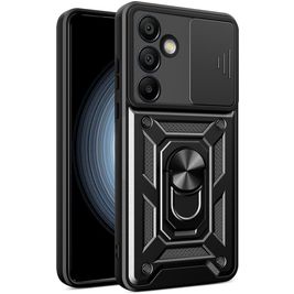Mobigear Armor Ring Cam Slide Samsung Galaxy S24 FE Hoesje Hardcase Backcover Shockproof met Ringhouder en Camera Slider - Zwart