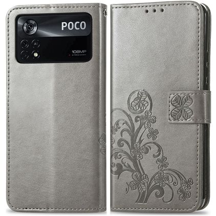 Mobigear Clover POCO X4 Pro 5G Hoesje Bookcase Portemonnee - Grijs