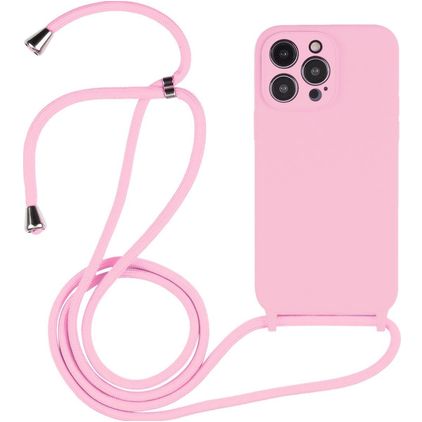 Mobigear Lanyard iPhone 14 Pro Siliconen Hoesje met koord - Roze