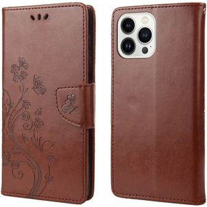 Mobigear Flowers iPhone 14 Pro Hoesje Bookcase Portemonnee - Bruin
