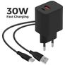 Mobiparts Wall Charger Dual USB / USB-C Oplader Micro USB 1 m 30W - Zwart