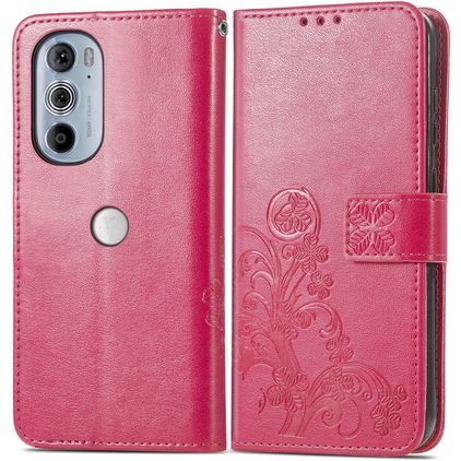 Mobigear Clover Motorola Edge 30 Pro Hoesje Bookcase Portemonnee - Magenta