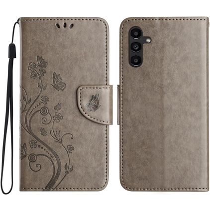 Mobigear Flowers Samsung Galaxy A56 Hoesje Bookcase Portemonnee - Grijs