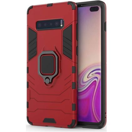 Mobigear Armor Ring Samsung Galaxy S10 Plus Hoesje Hardcase Backcover Shockproof met Ringhouder - Rood