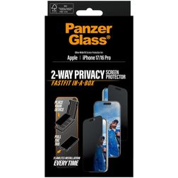 PanzerGlass FastFit iPhone 16 Pro Glazen Screenprotector Privacy - Case Friendly + Installatie Frame - Zwart