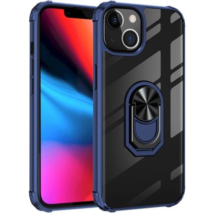 Mobigear Crystal Ring iPhone 14 Pro Hoesje Hardcase Backcover met Ringhouder - Transparant / Blauw