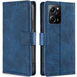 Mobigear Croco POCO X5 Pro Hoesje Bookcase Portemonnee - Blauw