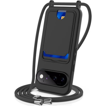 Mobigear Lanyard Card Google Pixel 11 Pro Siliconen Hoesje met koord en Pasjeshouder - Zwart