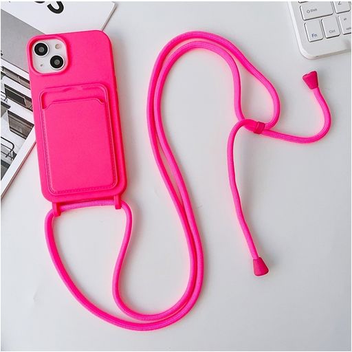 Mobigear Lanyard Card iPhone 15 Siliconen Hoesje met koord en Pasjeshouder - Roze