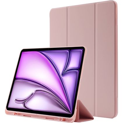 Mobigear Tri-Fold Gel iPad Air 13 Inch (2024) Hoes TPU,Kunstleer Bookcase + Stylus Houder - Roze