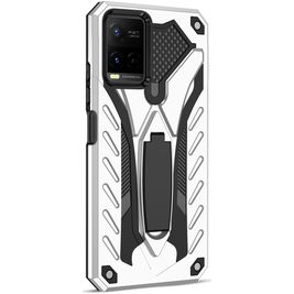 Mobigear Armor Stand Vivo Y21s Hoesje Hardcase Backcover Shockproof met Standaard - Zilver