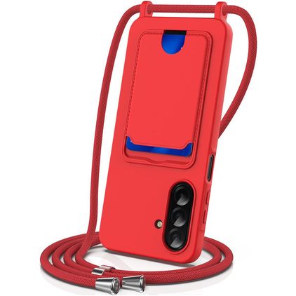 Mobigear Lanyard Card Samsung Galaxy A57 Siliconen Hoesje met koord en Pasjeshouder - Rood