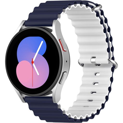 Mobigear Ocean Siliconen Smartwatch Bandje Gespsluiting - Universeel 22 mm connector - Wit / Donkerblauw