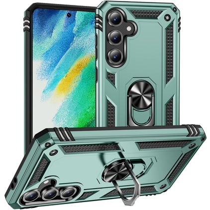 Mobigear Armor ring Samsung Galaxy S24 FE Hoesje Hardcase Backcover Shockproof met Ringhouder - Groen