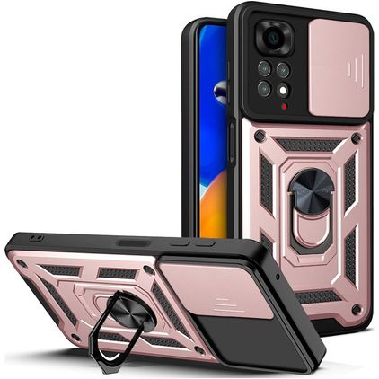Mobigear Armor Ring Cam Slide Xiaomi Redmi Note 11 4G Hoesje Hardcase Backcover Shockproof met Ringhouder en Camera Slider - Roségoud