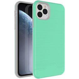 Mobigear Brushed Card iPhone 11 Pro Max Hoesje Hardcase Backcover Shockproof met Pasjeshouder en Standaard - Turquoise