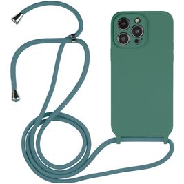 Mobigear Lanyard iPhone 15 Pro Max Siliconen Hoesje met koord - Groen Mobigear Lanyard iPhone 15 Pro Max Siliconen Hoesje met koord - Groen