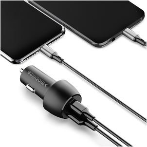 Mobilize Dual USB / USB-C Autolader Power Delivery 48W - Zwart