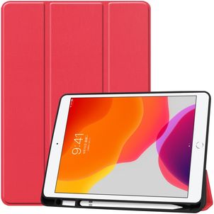 Mobigear Tri-Fold Gel iPad 8 (2020) Hoes TPU,Kunstleer Bookcase + Stylus Houder - Rood