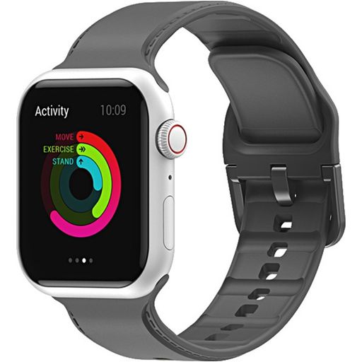 Mobigear Dashed Siliconen Apple Watch Bandje Gespsluiting - 42/41/40/38 mm - Grijs