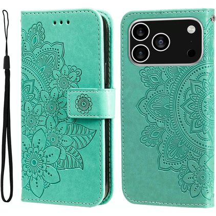 Mobigear Flowers iPhone 17 Pro Hoesje Bookcase Portemonnee - Groen