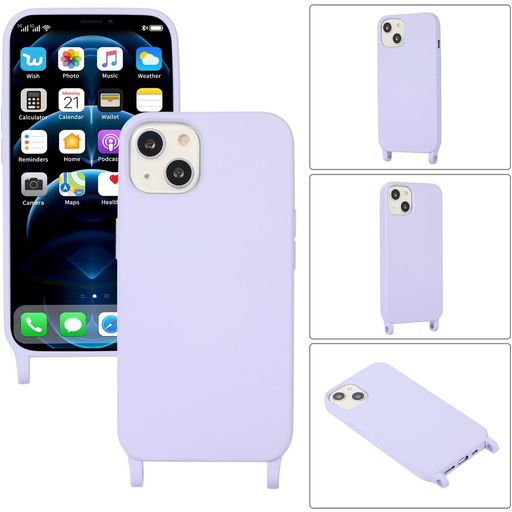 Mobigear Lanyard iPhone 14 Siliconen Hoesje met koord - Paars