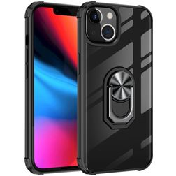 Mobigear Crystal Ring iPhone 14 Hoesje Hardcase Backcover met Ringhouder - Transparant / Zwart
