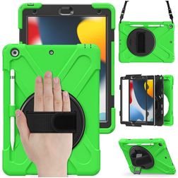 Mobigear SureGrip XGuard iPad 9 (2021) Hoes Hard Kunststof,Siliconen Backcover + Stylus Houder + Schouderband + Standaard - Groen