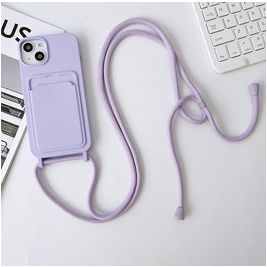 Mobigear Lanyard Card iPhone 15 Plus Siliconen Hoesje met koord en Pasjeshouder - Paars Mobigear Lanyard Card iPhone 15 Plus Siliconen Hoesje met koord en Pasjeshouder - Paars
