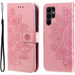 Mobigear Flowers Samsung Galaxy S23 Ultra Hoesje Bookcase Portemonnee - Magenta