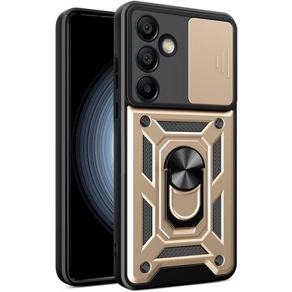 Mobigear Armor Ring Cam Slide Samsung Galaxy S24 FE Hoesje Hardcase Backcover Shockproof met Ringhouder en Camera Slider - Goud
