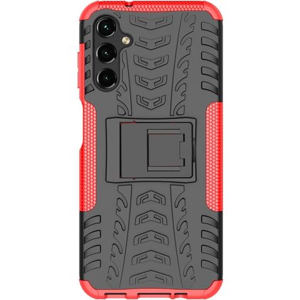 Mobigear Tire Samsung Galaxy A14 Hoesje Hardcase Backcover Shockproof met Standaard - Zwart / Rood
