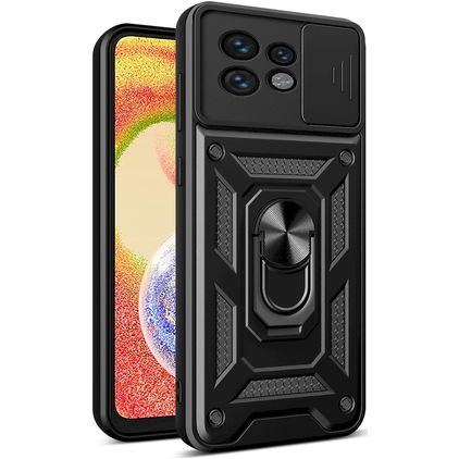 Mobigear Armor Ring Cam Slide Motorola Edge 40 Pro Hoesje Hardcase Backcover Shockproof met Ringhouder en Camera Slider - Zwart