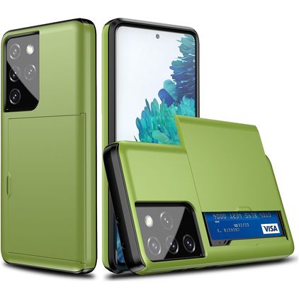 Mobigear Card Samsung Galaxy S21 Ultra Hoesje Hardcase Backcover Shockproof met Pasjeshouder - Groen