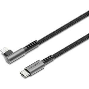 Cygnett Angled Braided USB-C naar Apple Lightning Kabel 1 Meter - Zwart