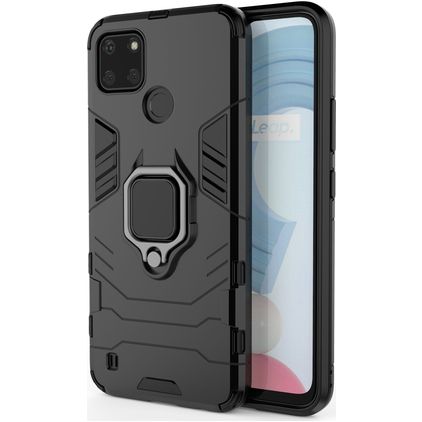 Mobigear Armor Ring Realme C25Y Hoesje Hardcase Backcover Shockproof met Ringhouder - Zwart