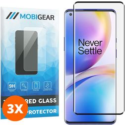 Mobigear Curved OnePlus 8 Pro Glazen Screenprotector - Case Friendly - Zwart (3-Pack)