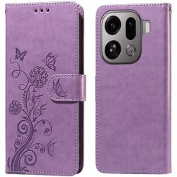 Mobigear Flowers OPPO Find X9 Pro Hoesje Bookcase Portemonnee - Paars