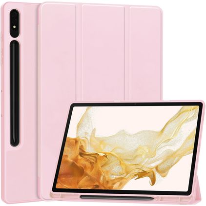 Mobigear Tri-Fold Gel Samsung Galaxy Tab S9 Plus Hoes TPU,Kunstleer Bookcase + Stylus Houder - Roze