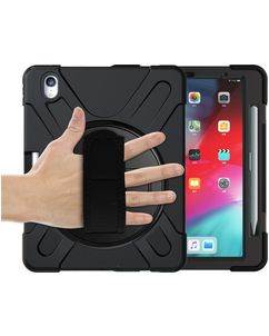 Mobigear SureGrip XGuard iPad Air 11 Inch (2025) Hoes Hard Kunststof,Siliconen Backcover + Stylus Houder + Schouderband + Standaard - Zwart