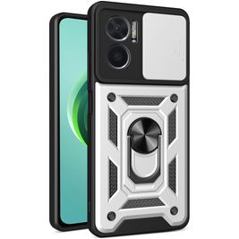 Mobigear Armor Ring Cam Slide Xiaomi Redmi 10 5G Hoesje Hardcase Backcover Shockproof met Ringhouder en Camera Slider - Zilver