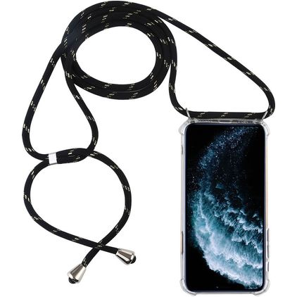 Mobigear Lanyard iPhone 11 Pro Max Flexibel TPU Hoesje met koord - Transparant / Zwart