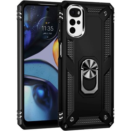 Mobigear Armor Ring Motorola Moto G22 Hoesje Hardcase Backcover Shockproof met Ringhouder - Zwart
