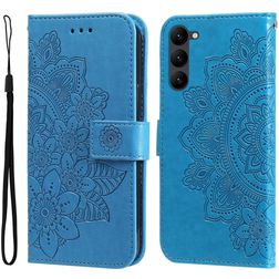 Mobigear Flowers Samsung Galaxy S23 Hoesje Bookcase Portemonnee - Blauw