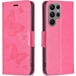 Mobigear Butterfly Samsung Galaxy S23 Ultra Hoesje Bookcase Portemonnee - Magenta