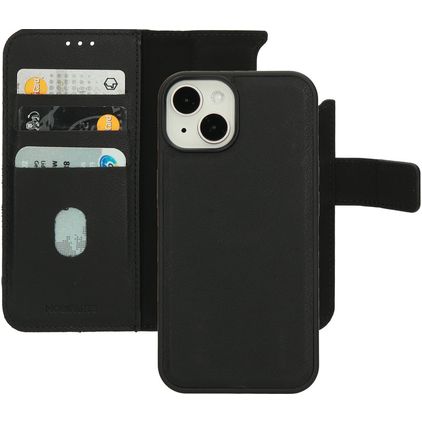Mobiparts iPhone 14 MagSafe Hoesje Echt Leer Uitneembare 2in1 Bookcase Portemonnee - Zwart