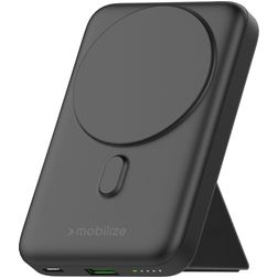 Mobilize Magnetic Wireless Stand Dual USB / USB-C Powerbank 10.000 mAh Power Delivery 15W - MagSafe Compatible - Zwart