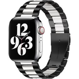 Mobigear Antwerp Stalen Apple Watch Bandje Vouwsluiting - 42/41/40/38 mm - Zwart / Wit
