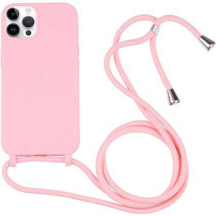 Mobigear Lanyard iPhone 16 Pro Max Siliconen Hoesje met koord - Roze